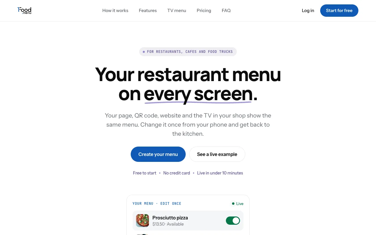 1FoodMenu homepage preview