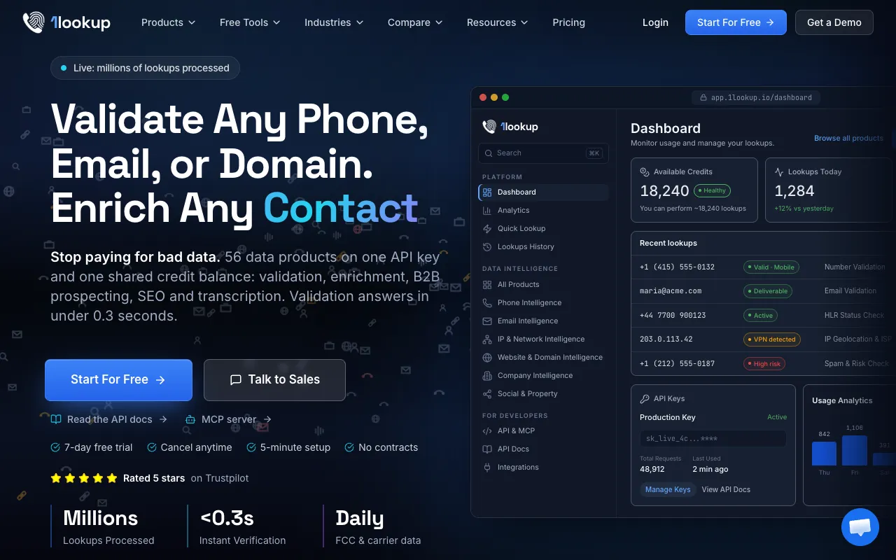 1Lookup homepage preview