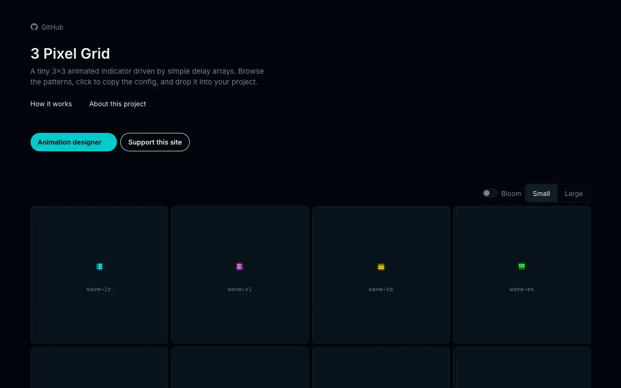 3 Pixel Grid homepage preview