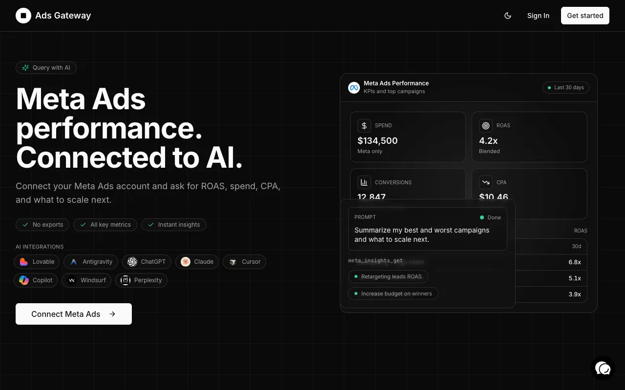 Ads Gateway homepage preview