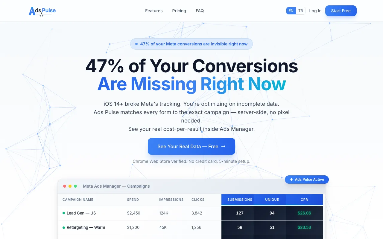 Ads Pulse homepage preview