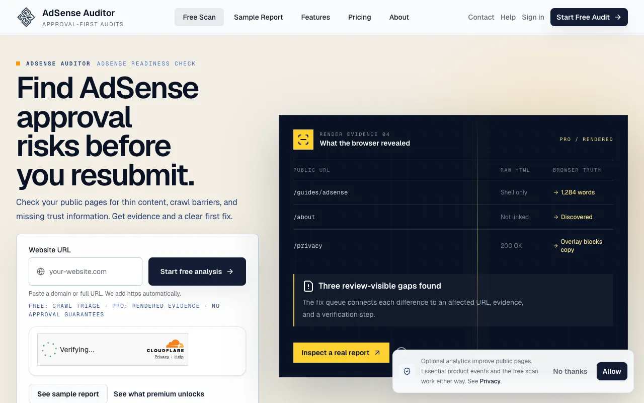 AdSense Auditor homepage preview