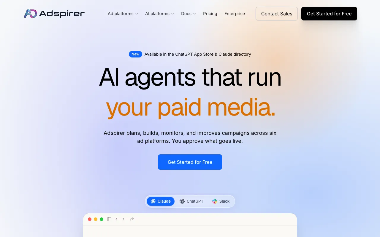Adspirer homepage preview