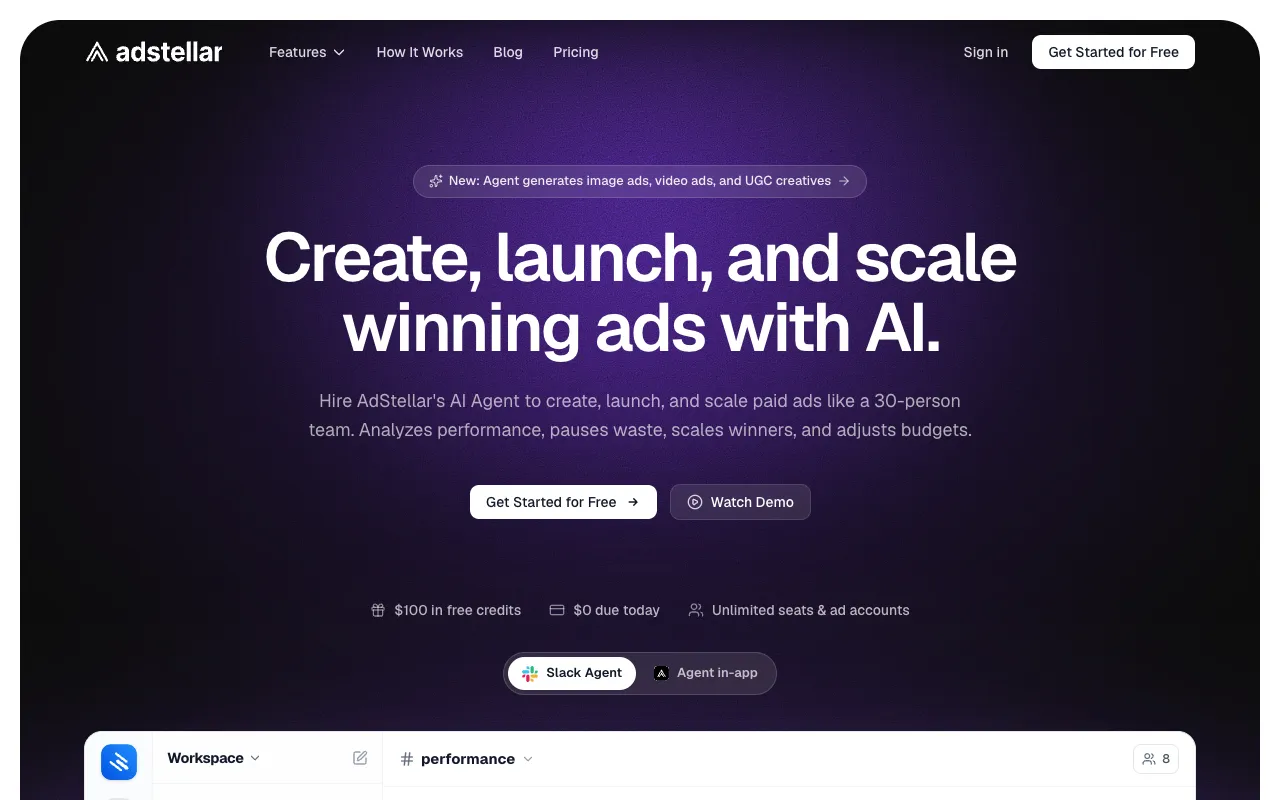AdStellar AI homepage preview