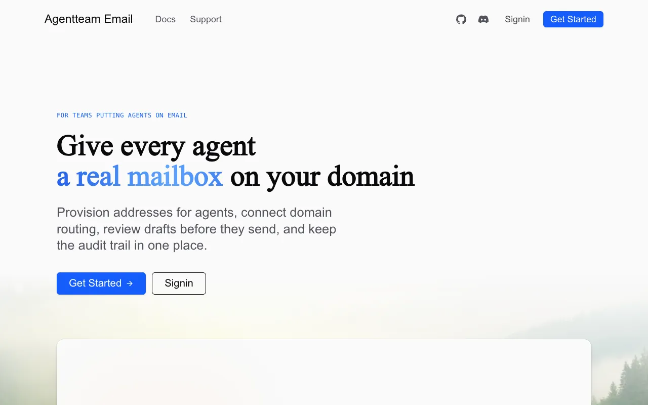 Agentteam Email homepage preview