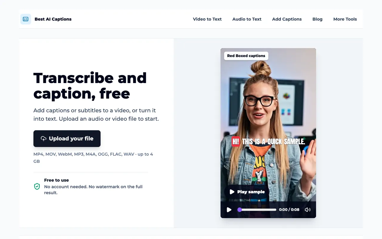 Best AI Captions homepage preview