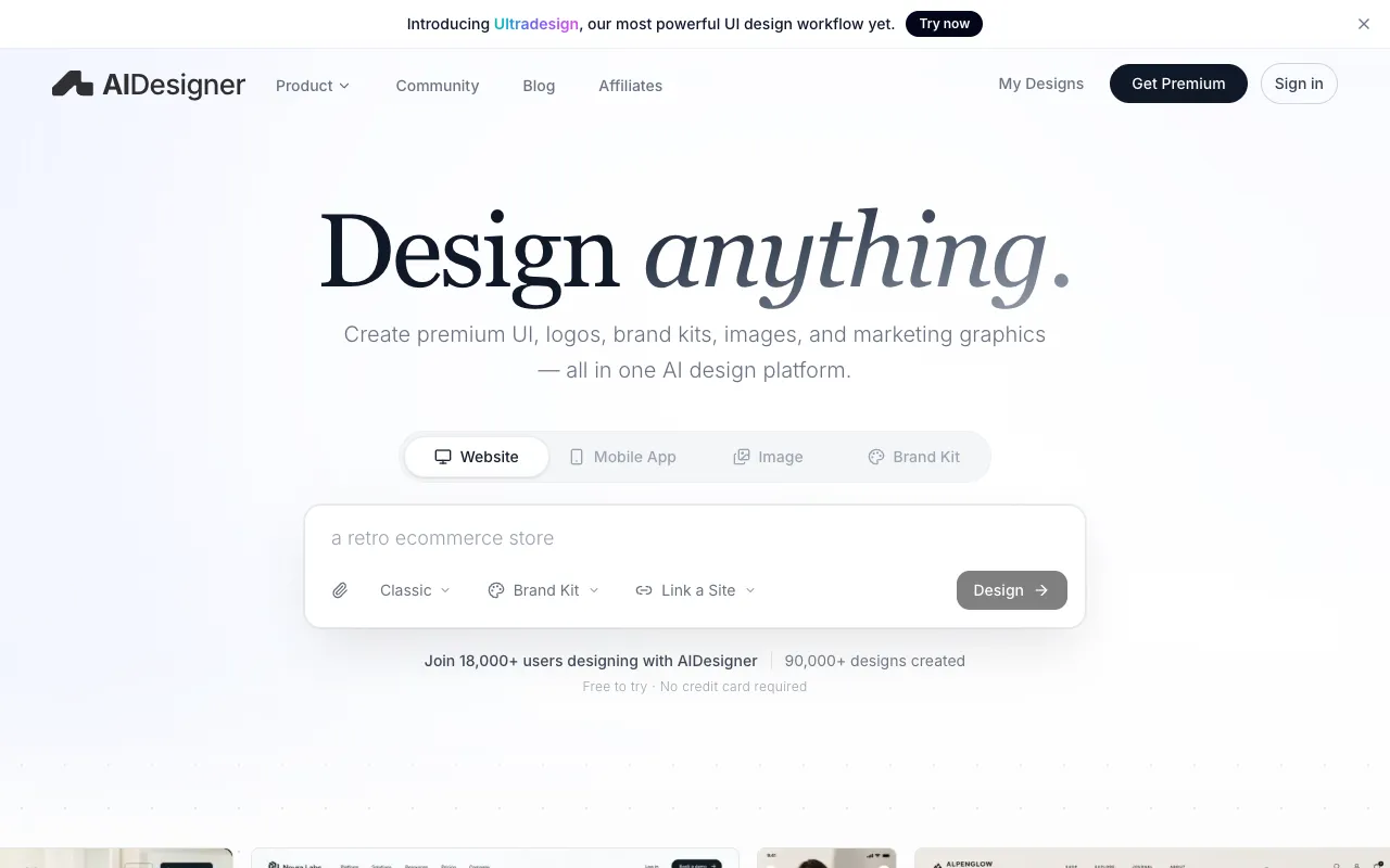 AIDesigner homepage preview