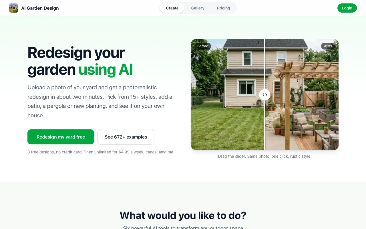 AI Garden Design homepage preview