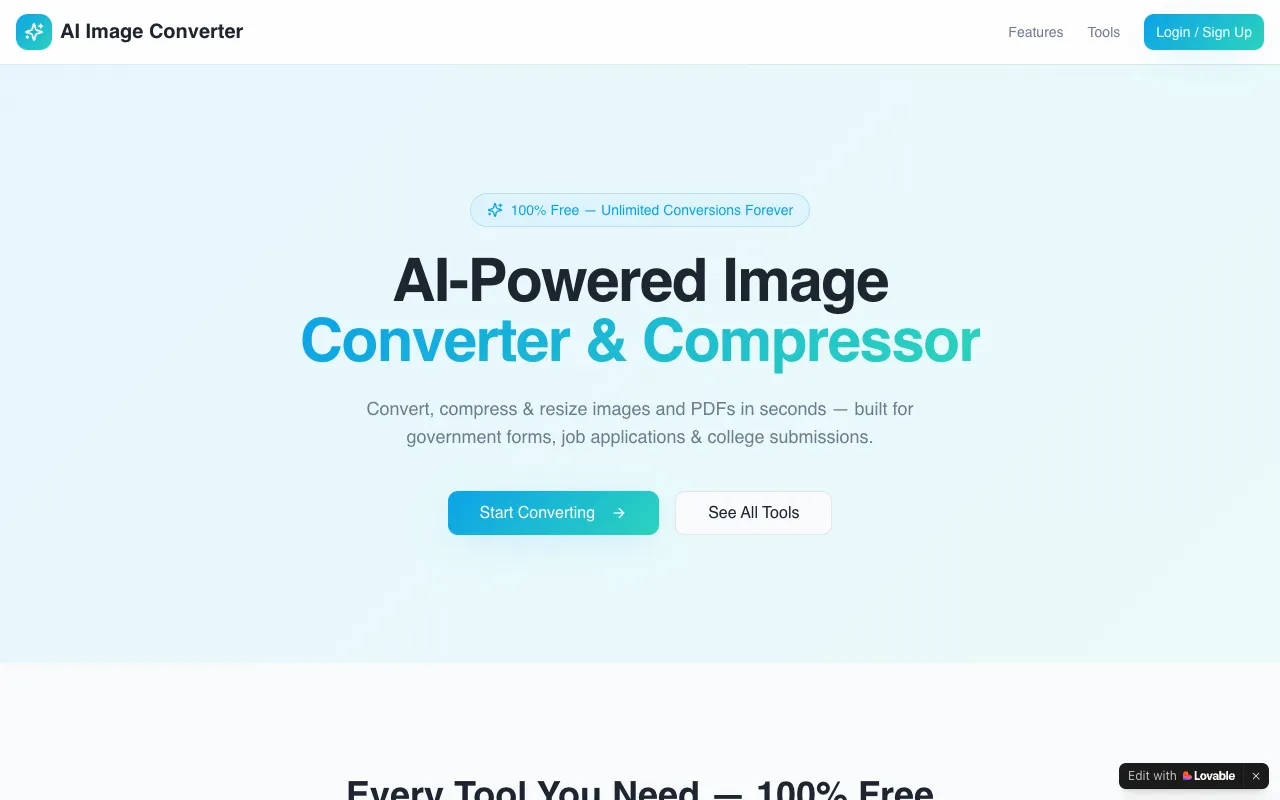 AI Image Converter homepage preview