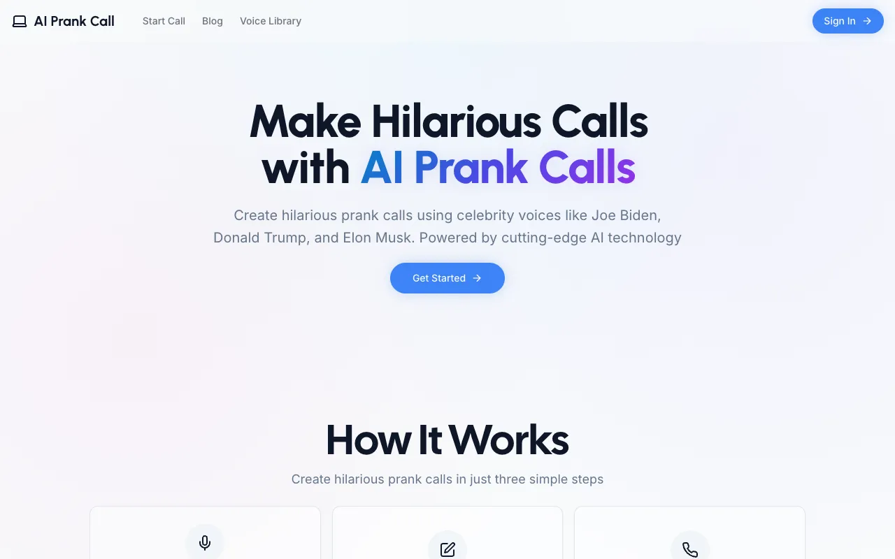AI Prank Call homepage preview