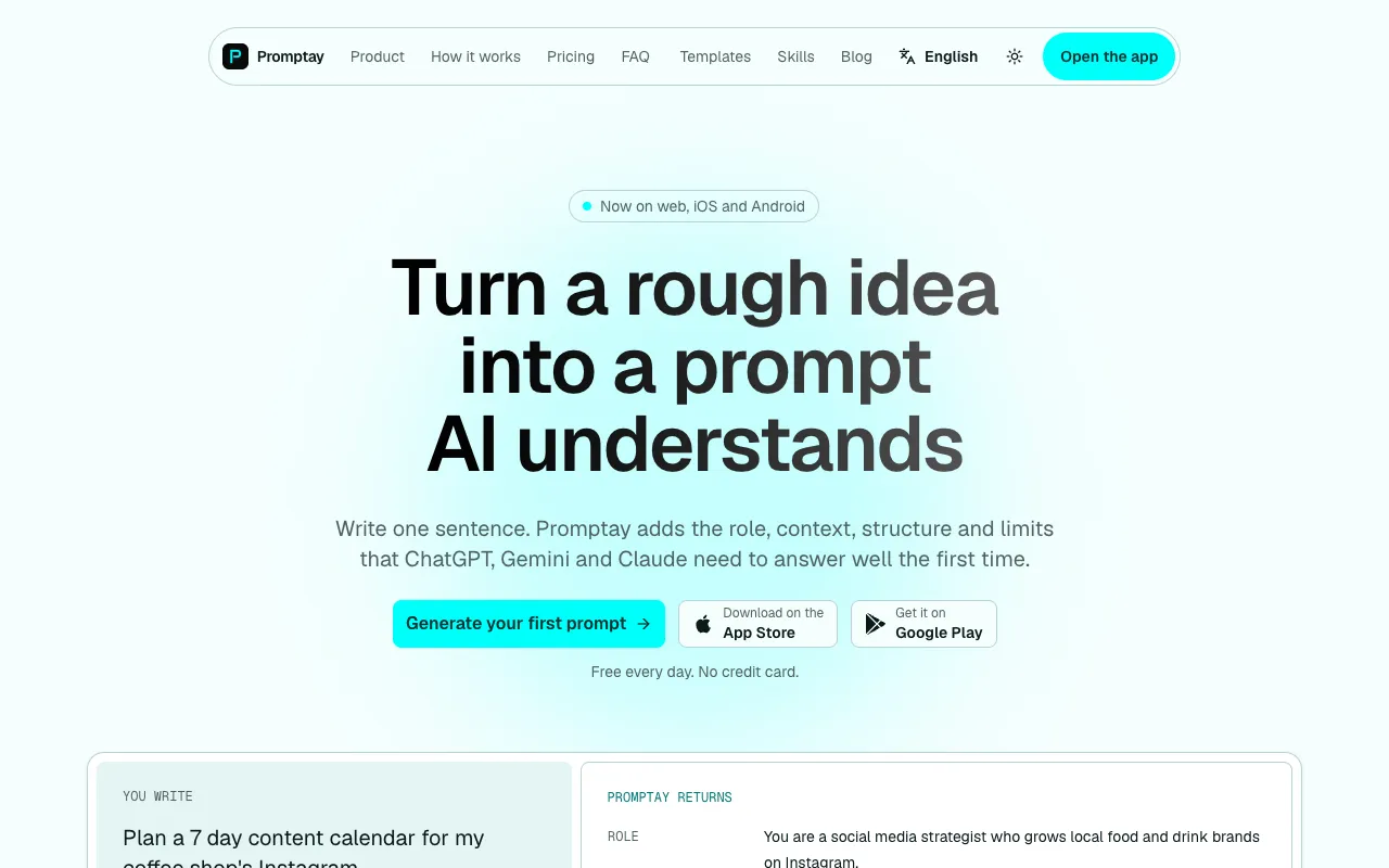 Promptay homepage preview