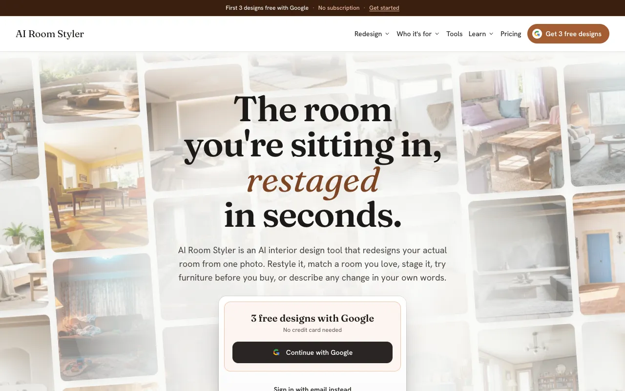 AI Room Styler homepage preview