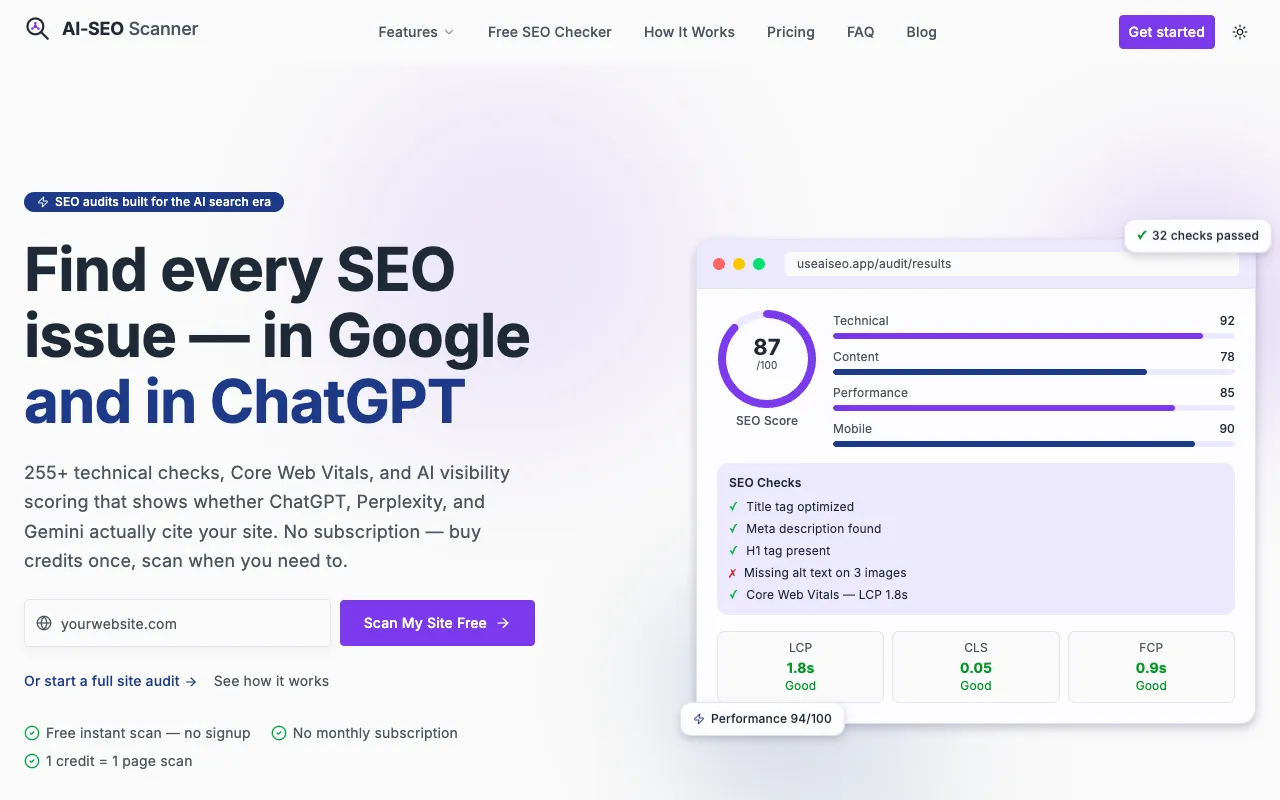 AI-SEO Scanner homepage preview