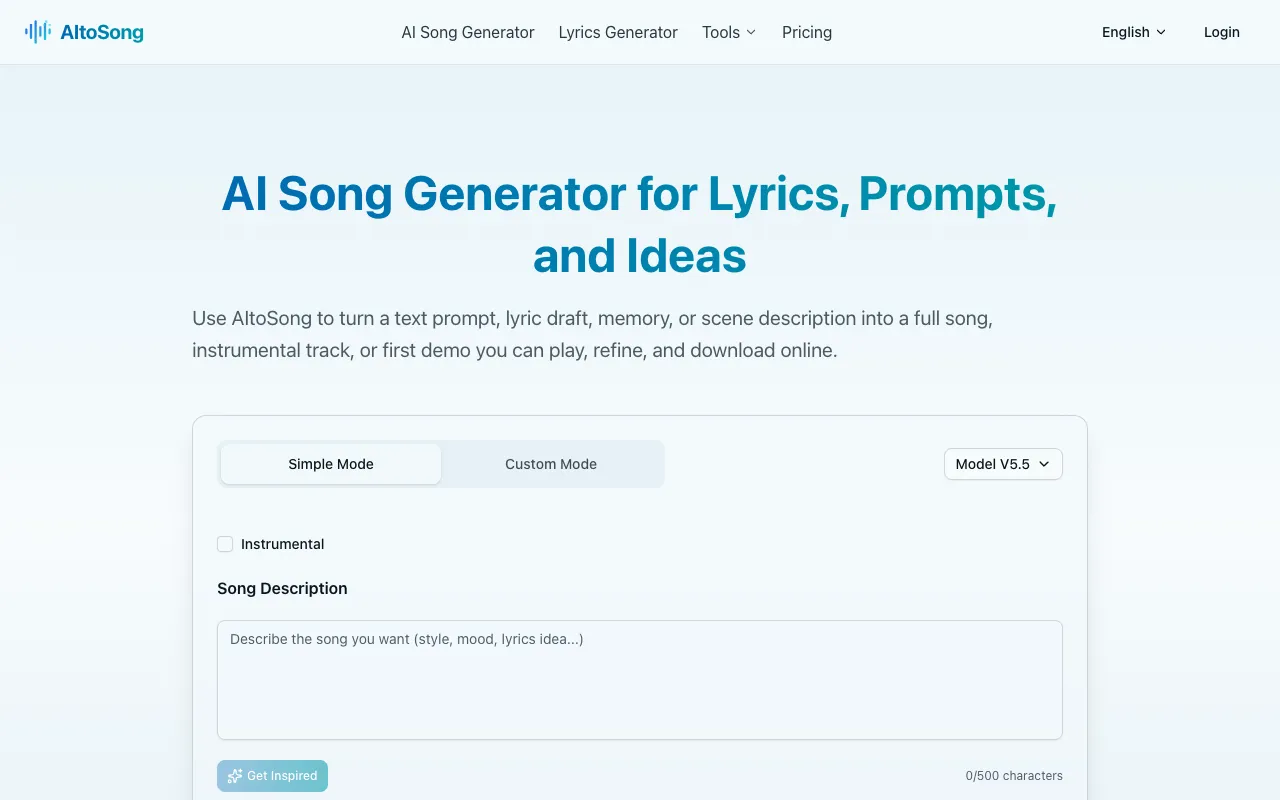 AItoSong homepage preview