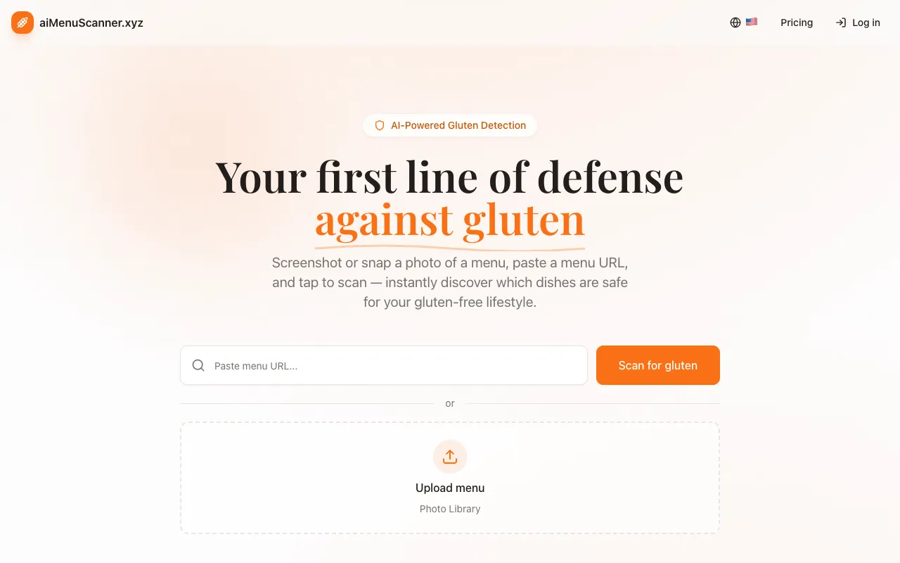 aiMenuScanner.xyz homepage preview
