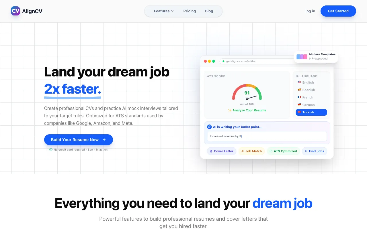AlignCV homepage preview