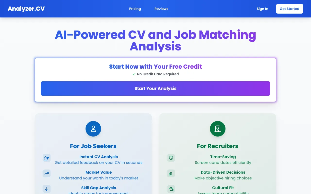 Analyzer.CV homepage preview