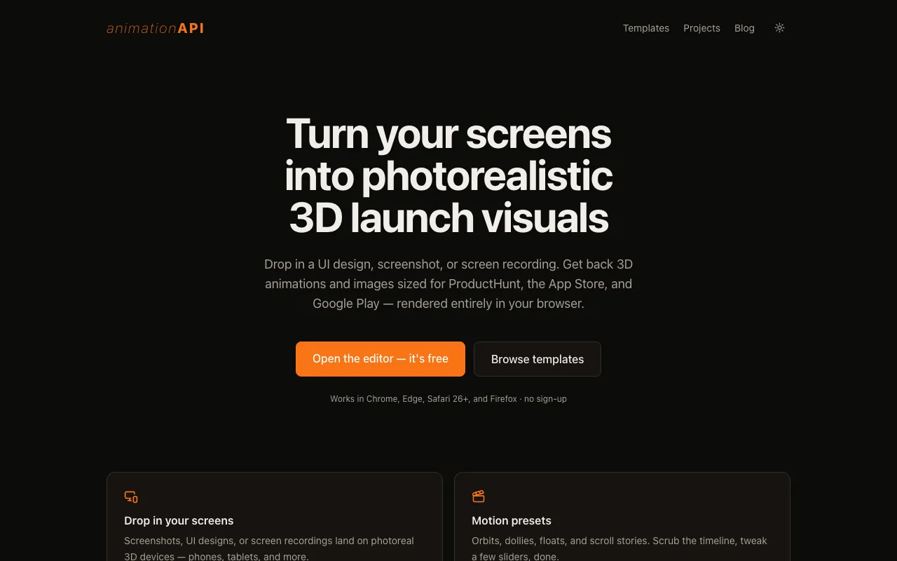 AnimationAPI homepage preview