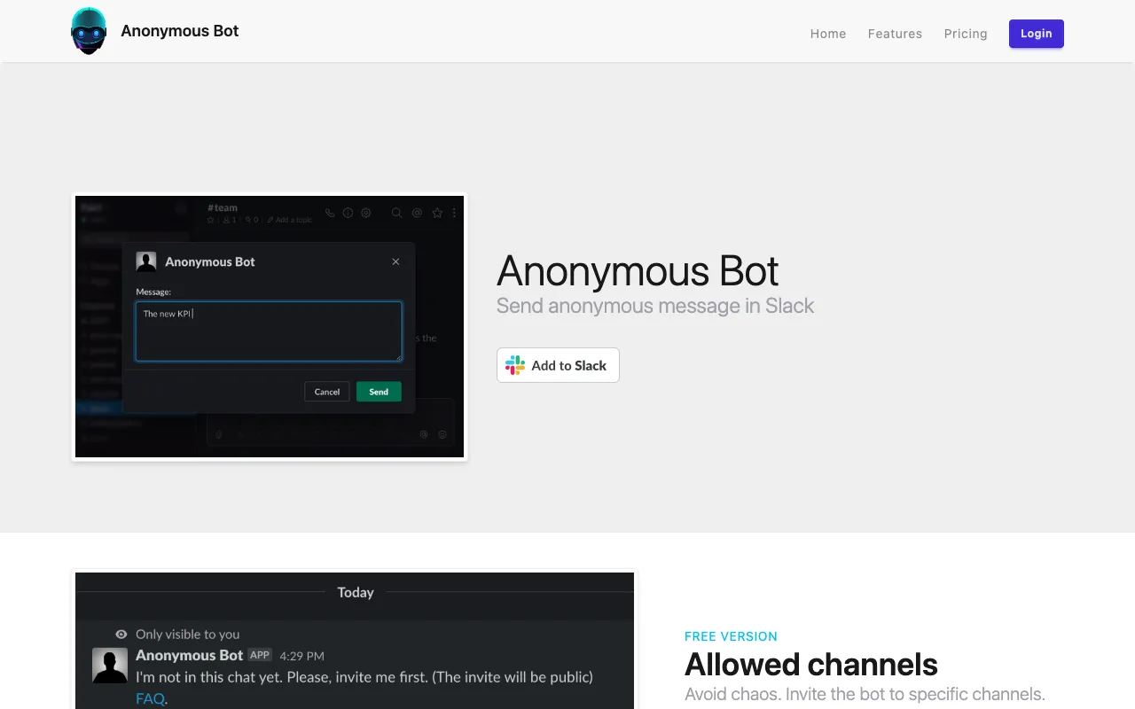 Anonymous Bot homepage preview
