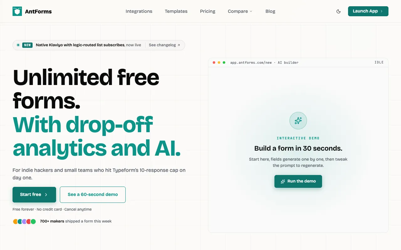 AntForms homepage preview