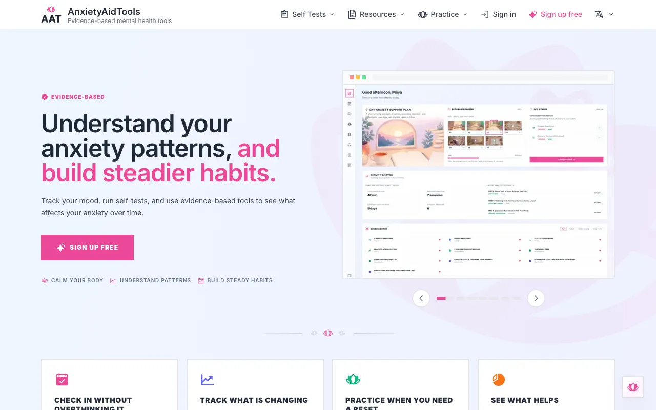 AnxietyAidTools homepage preview
