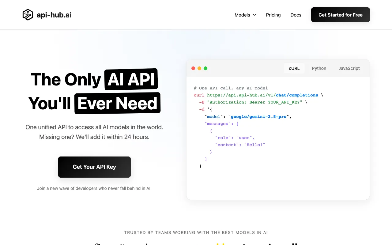 api-hub.ai homepage preview