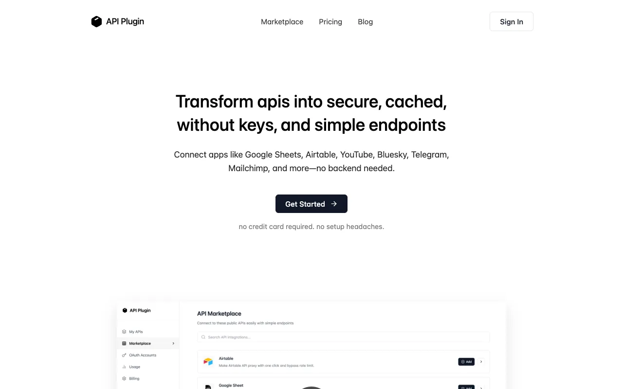 API Plugin homepage preview