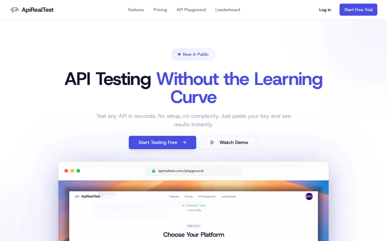 ApiRealTest homepage preview