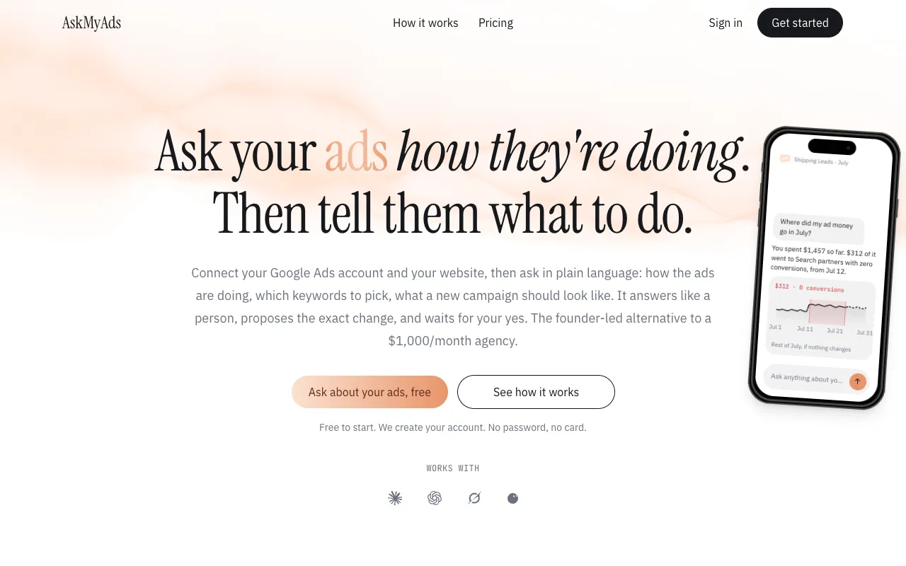 AskMyAds homepage preview