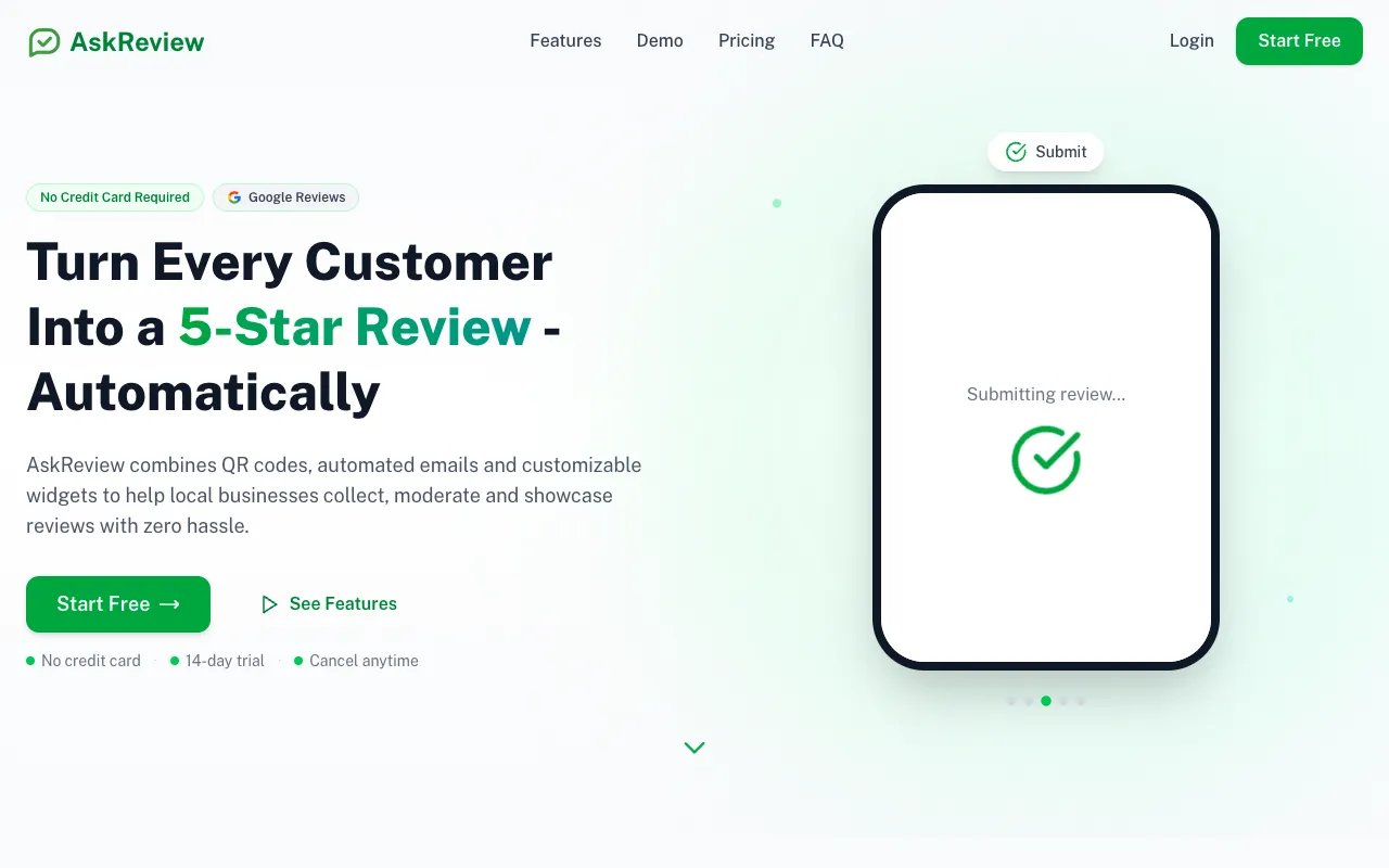 AskReview homepage preview