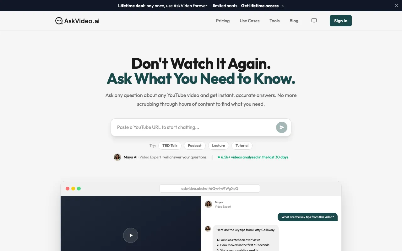 AskVideo AI homepage preview