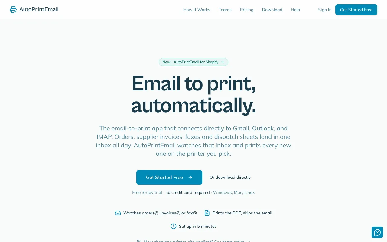 AutoPrintEmail homepage preview