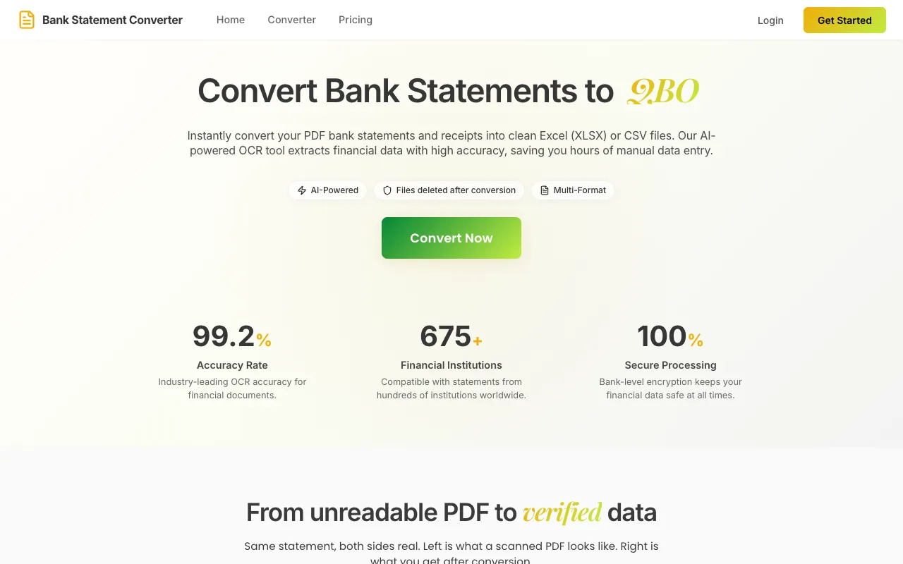 Bank Statement Converter homepage preview