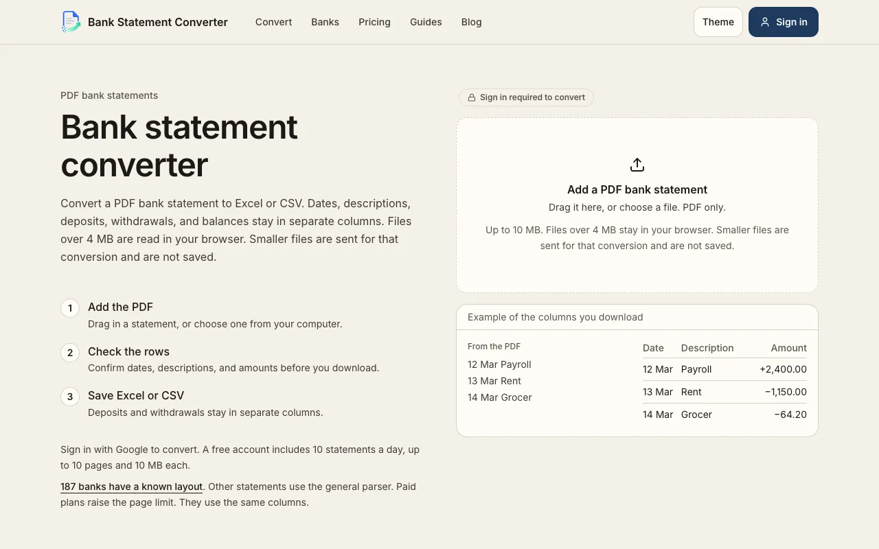 Bank Statement Converter homepage preview
