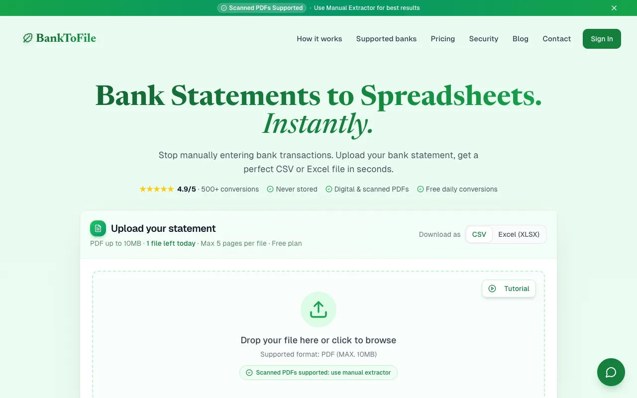 BankToFile homepage preview