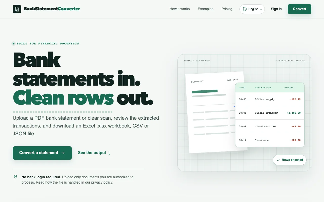 BankStatementConverter homepage preview