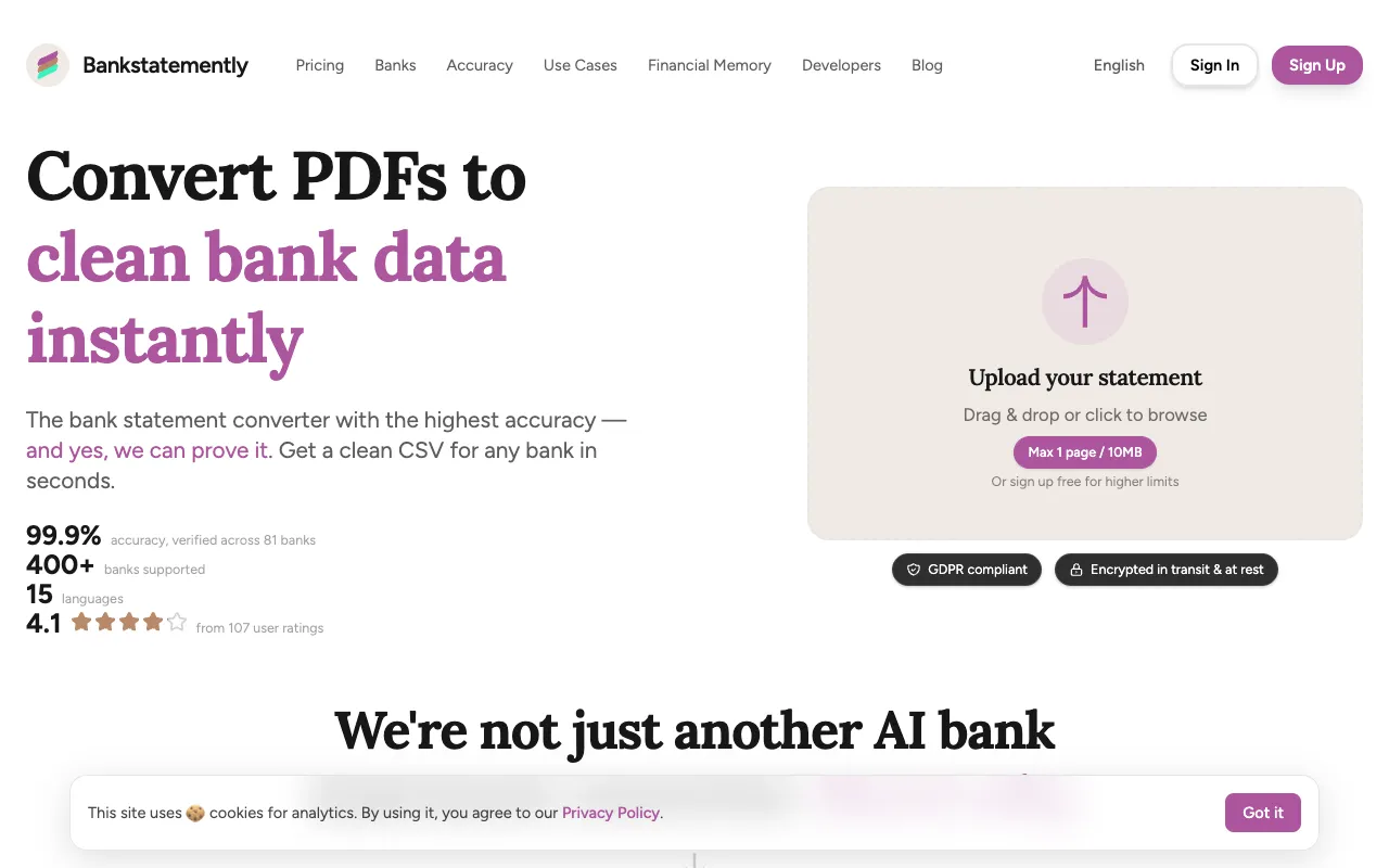 Bankstatemently homepage preview