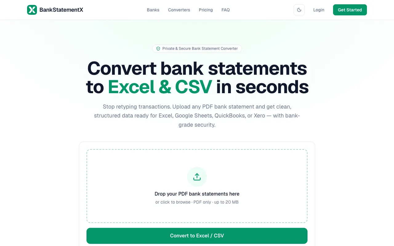 BankStatementX homepage preview