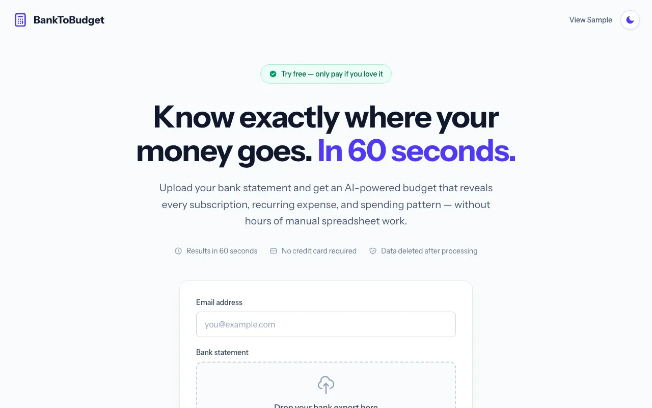 BankToBudget homepage preview