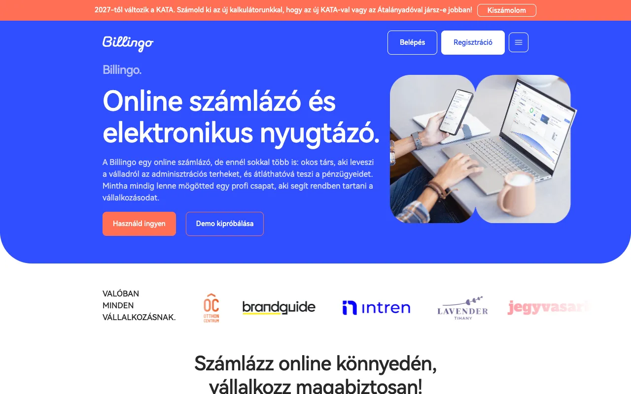 Billingo homepage preview