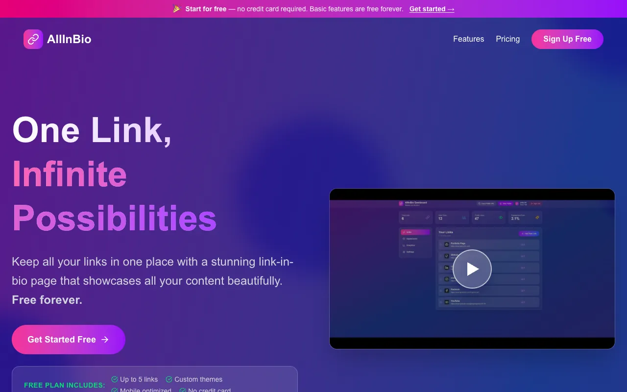 AllInBio homepage preview