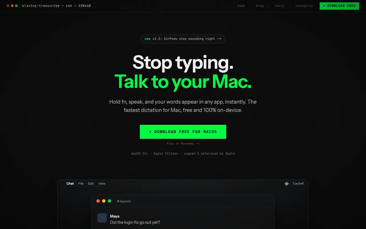 Blazing Transcribe homepage preview