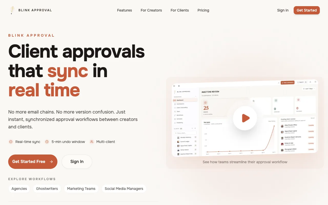 Blink Approval homepage preview
