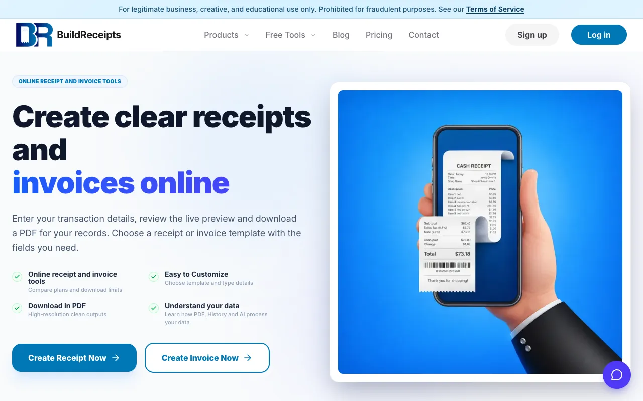 BuildReceipts homepage preview