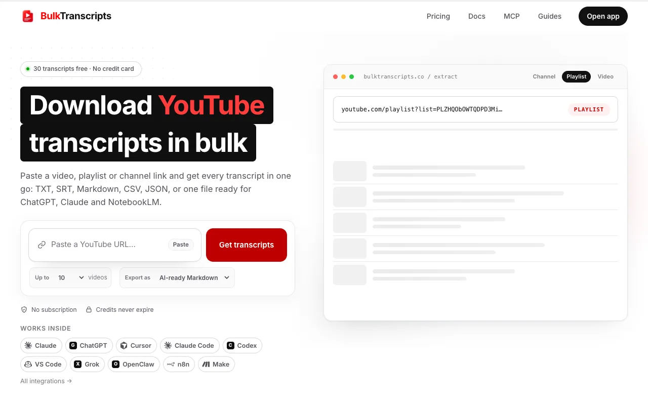 BulkTranscripts homepage preview