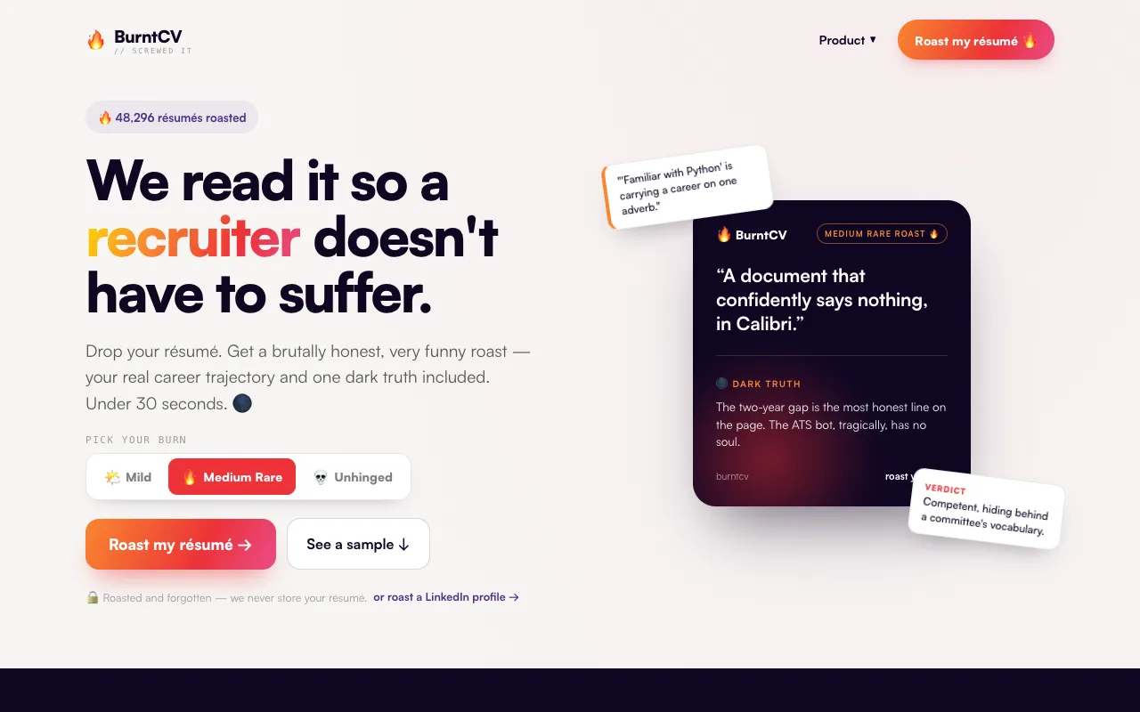 BurntCV homepage preview