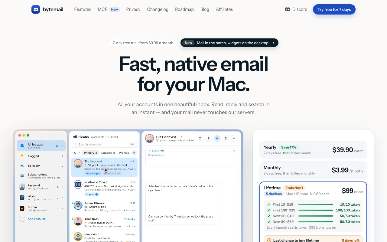 bytemail homepage preview