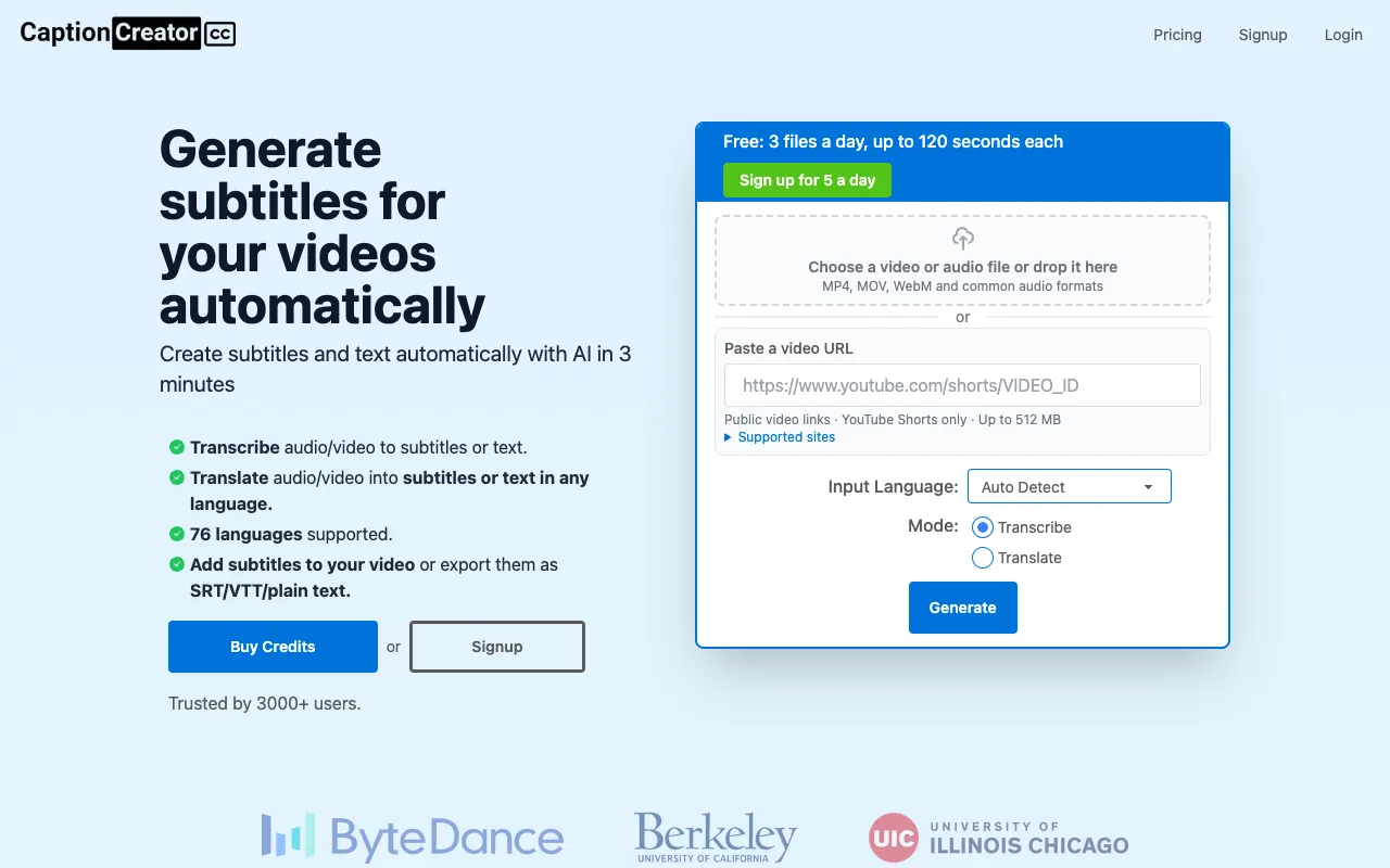 CaptionCreator homepage preview