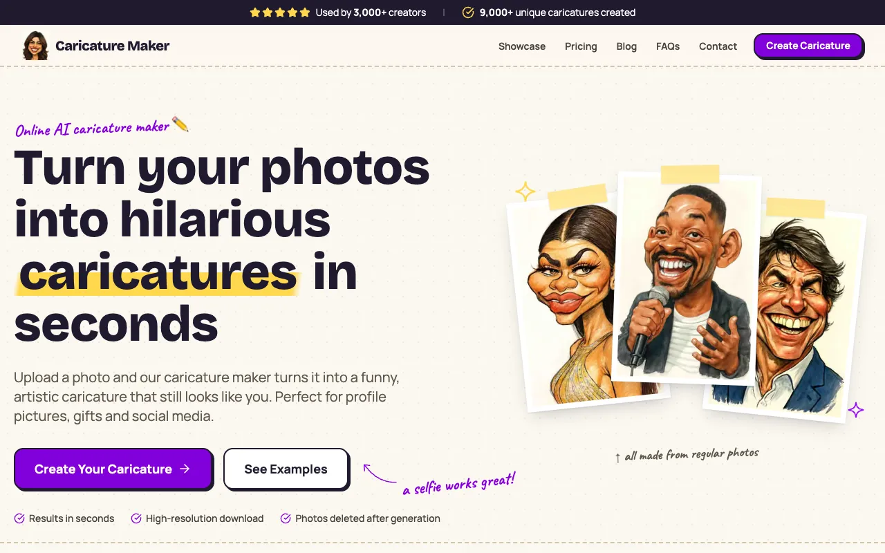 Caricature Maker homepage preview