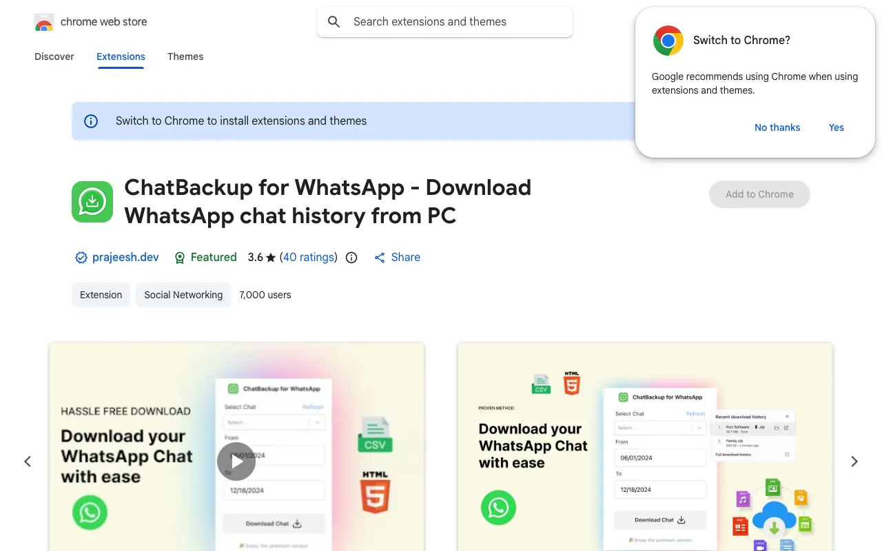 ChatBackup for WhatsApp homepage preview